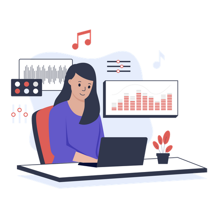 Professional female music editor  Illustration