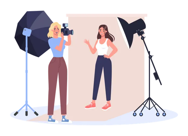 Professional female photographer with camera  Illustration