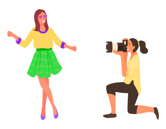 Professional Female Taking Photo of Woman  Illustration