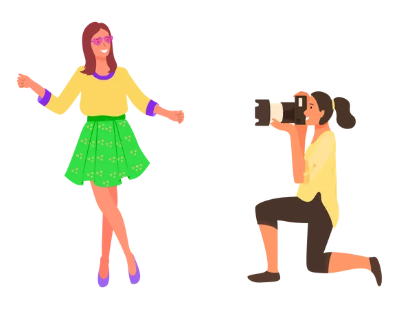 Professional Female Taking Photo of Woman  Illustration