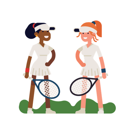 Professional female tennis players standing together  Illustration
