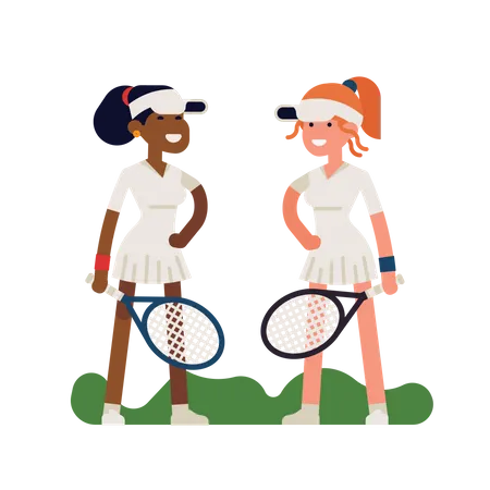 Professional female tennis players standing together Illustration