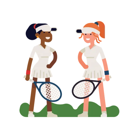 Professional female tennis players standing together  Illustration