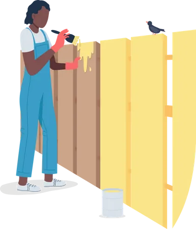 Professional female worker painting fence Illustration