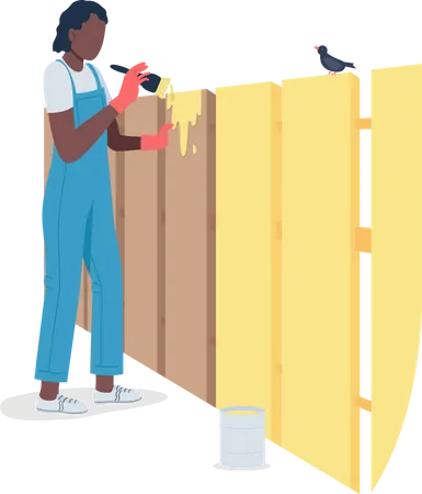 Professional female worker painting fence  Illustration