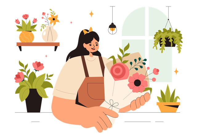 Professional Florist Working  Illustration