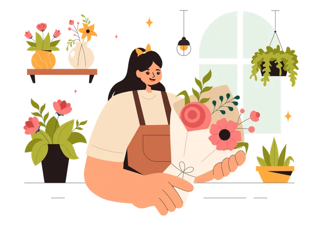 Professional Florist Working  Illustration