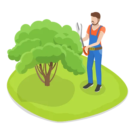 Professional Gardener Cutting Tree  Illustration