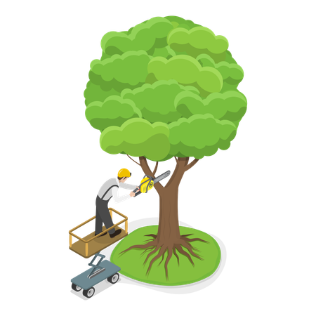 Professional Gardener Cutting Tree  Illustration