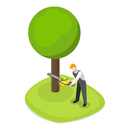 Professional Gardener cutting tree  Illustration