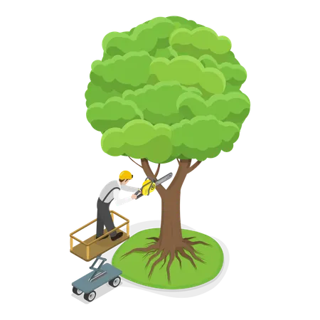 Professional Gardener Cutting Tree Illustration