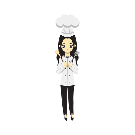 Cute Professional Girl Chef Vector Flat Illustration Illustration
