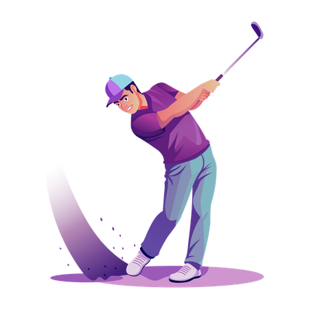 Professional golfer hitting bunker shot  Illustration