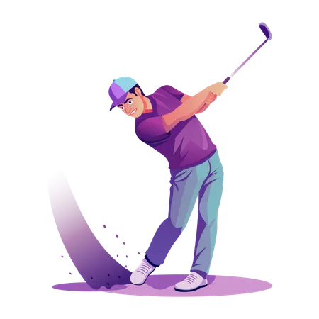 Professional golfer hitting bunker shot  Illustration