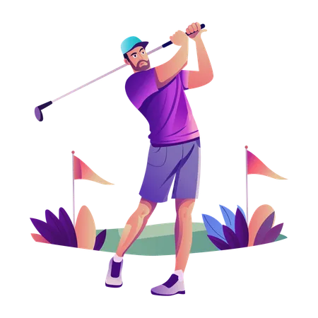 Professional Golfer playing golf with Golf Shot  Illustration