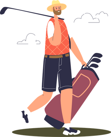 Professional golfer with golf kit  Illustration