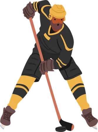 Determined Hockey Player Clad In Vibrant Gear Skillfully Maneuvers The Puck On The Ice Character Showcasing Agility And Focus While Exuding The Spirit Of The Game Cartoon People Vector Illustration Illustration