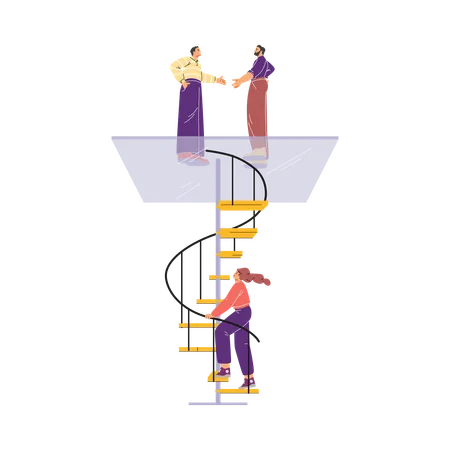 Professional inequality between successful men and a woman who climbs the career ladder  Illustration