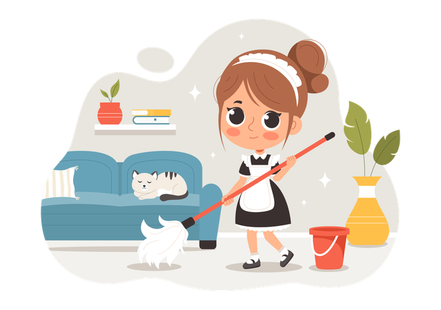 Professional Maid cleaning floor  Illustration