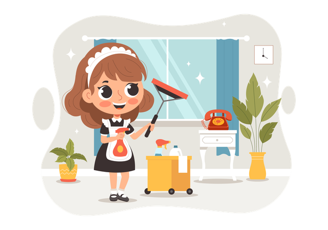 Professional Maid cleaning window  Illustration