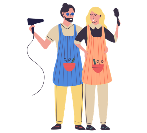 Professional male and female barber  Illustration