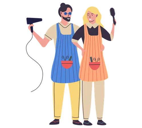 Professional male and female barber  Illustration