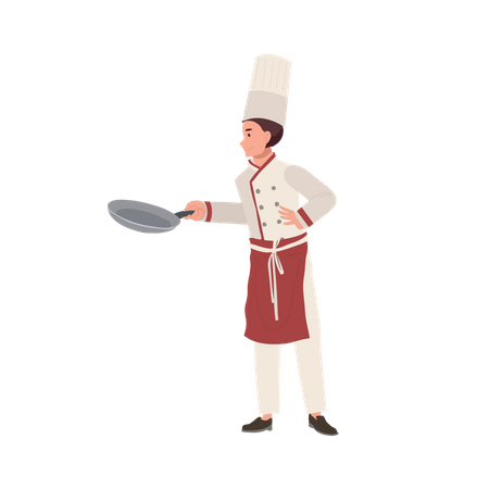 Professional Male Chef in Chef Hat Holding Pan  Illustration