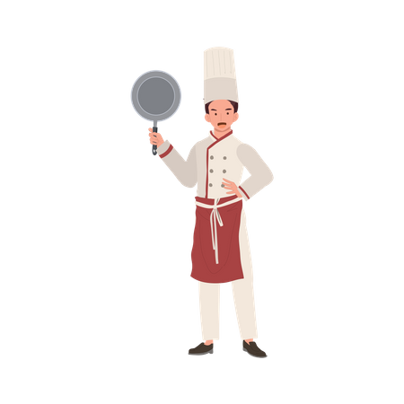 Professional Male Chef in Chef Hat Holding Pan  Illustration