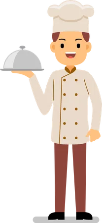 Professional male chef serving main course dish Illustration