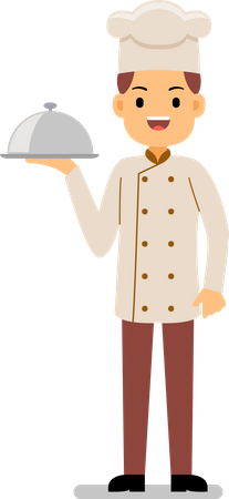 Professional male chef serving main course dish  Illustration