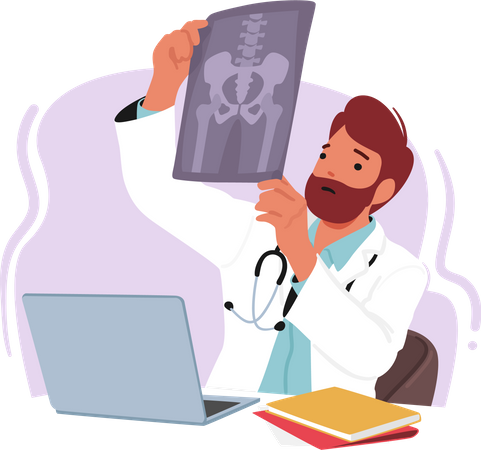 Professional Male Doctor Analyze X-ray Image  Illustration