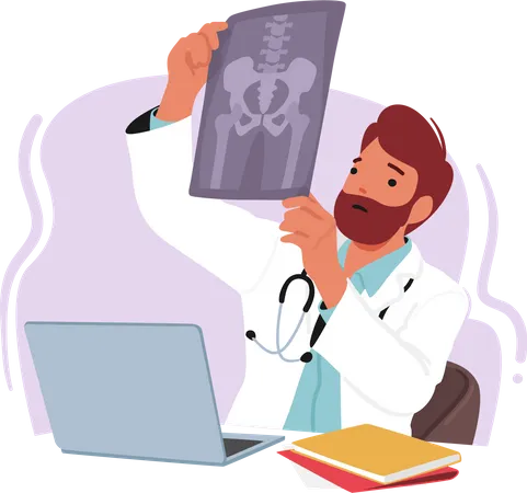 Professional Male Doctor Analyze X-ray Image  Illustration