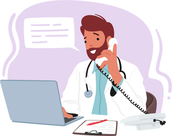 Professional Male Doctor talking on phone  Illustration