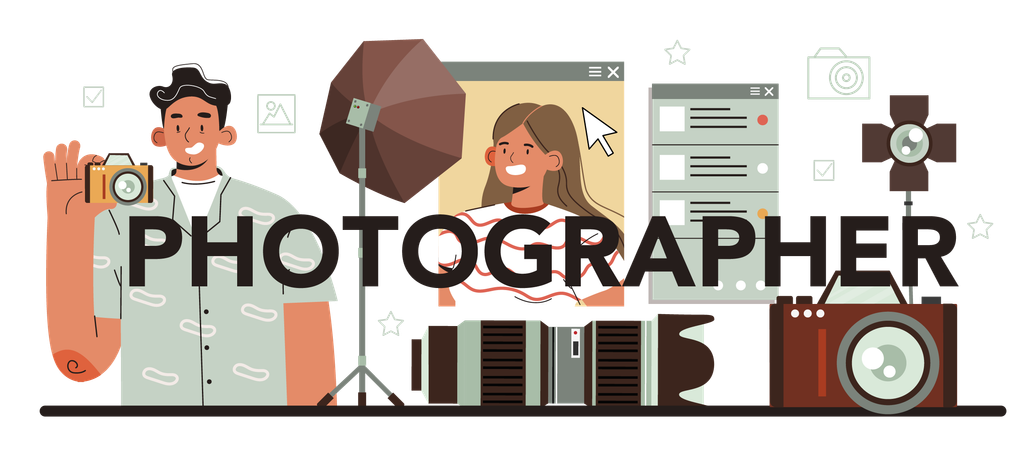 Professional Male photographer with camera  Illustration