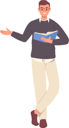 Professional male teacher standing with book in hand Illustration