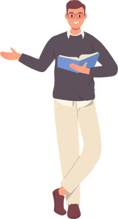 Professional male teacher standing with book in hand  Illustration