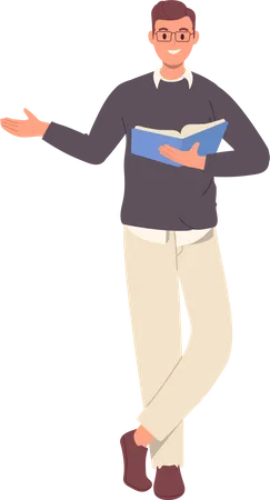 Professional male teacher standing with book in hand  Illustration