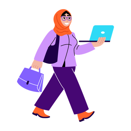 Professional mentor walking with laptop  Illustration