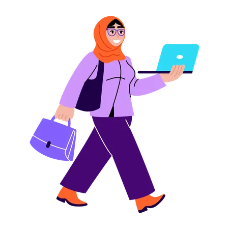 Professional mentor walking with laptop  Illustration
