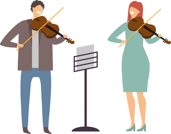 Musician Persons Different Music Duets Character Illustration