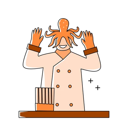 Professional octopus chef ready to cook Illustration