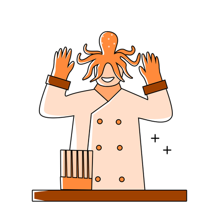 Professional octopus chef ready to cook  Illustration