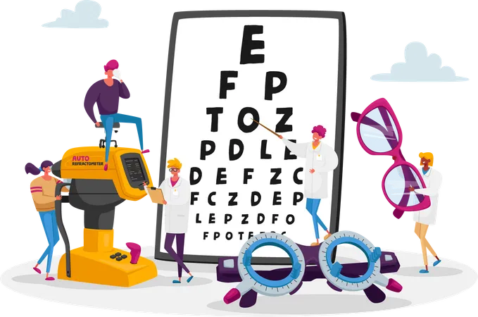 Professional Optician Exam for Vision Treatment Illustration