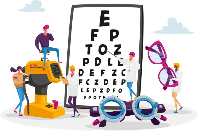 Professional Optician Exam for Vision Treatment  Illustration