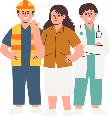 Professional People with Various Occupations standing together  Illustration