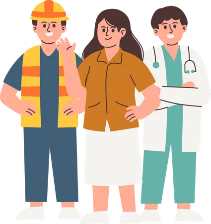 Professional People with Various Occupations standing together  Illustration