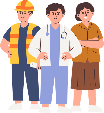 Professional People with Various Occupations standing together  Illustration