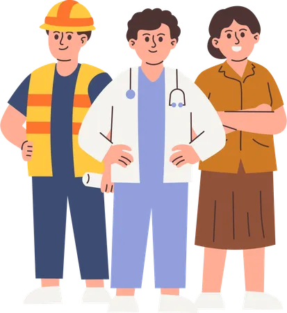 Professional People with Various Occupations standing together  Illustration