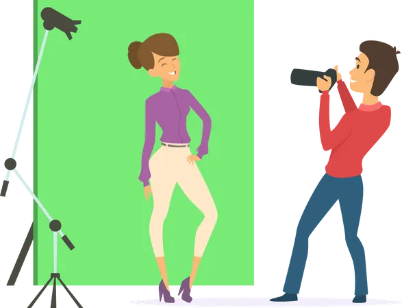 Professional photographer clicking photo of model  Illustration