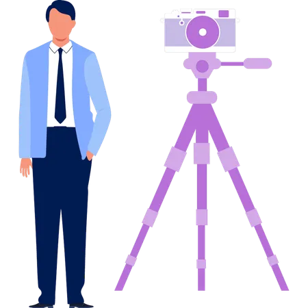 Professional photographer  standing by  tripod stand  イラスト